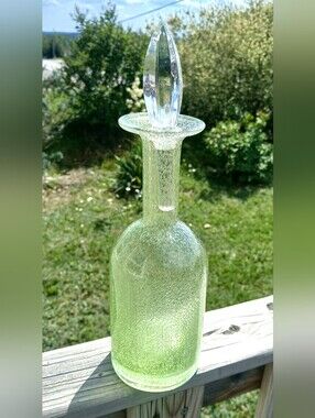 Vintafe Clear Light Green Bubble Glass Decorative Bottle with Stopper